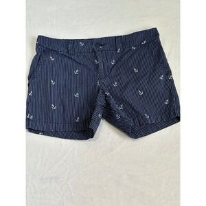 Tommy Hilfiger Womens Navy Pinstripe Anchor Embroidered Chino Shorts Size 4